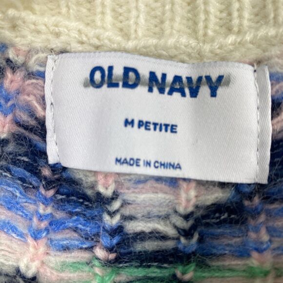 Womens Fair Isle Sweater Medium Petite Blue Wool Blend Pullover Long Sleeve - Picture 7 of 11